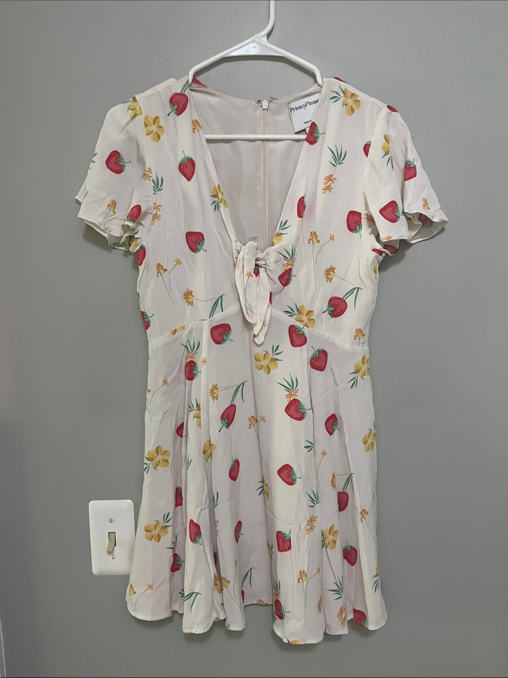 Privacy Please Tie-Front Strawberry Floral Mini Dress